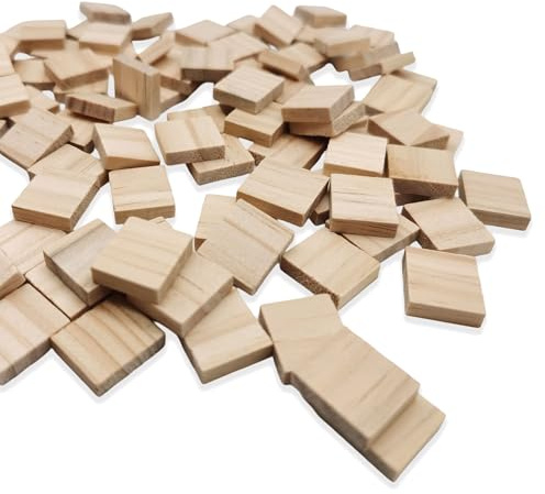 Nudaoz 100er Set natürliche Holzquadrate – 18 x 20 x 4 mm, unbemalte Buchstabenblöcke für DIY, Dekoration & Wortspiele – blanke Holzteile für Kreativprojekte