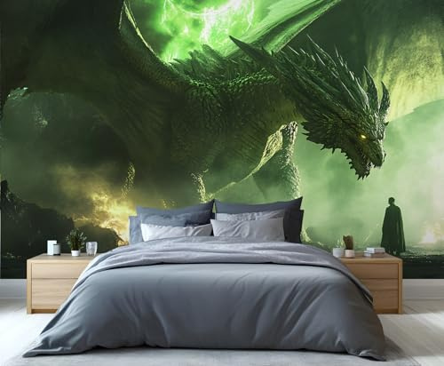 YXQAIED Dragon Wallpaper, Green Dragon Mural & Home Decor, Fantasy Animal Wallpaper Wall Murals for Bedroom Living Room Decor (Not Peel and Stick)
