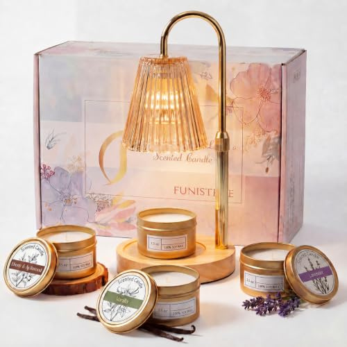 Funistree Candle Warmer Lamp with 3 Scented Candles, Candle Warmers Height Adjustable Dimmable, Birthday Gifts for Women, Wax Melt Candle Heater Lamp with 2 Bulbs, House Warming Gifts HomeDecor