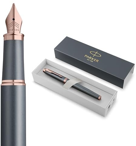 Parker IM Füllfederhalter | Finishing Touch Kollektion | schiefergraues Finish | Feiner Feder | Blaue Tinte | Geschenkbox