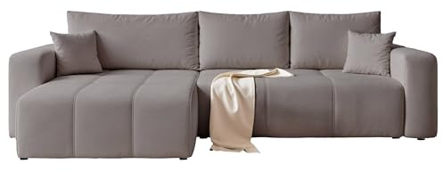 IDOHOME Ecksofa mit Schlaffunktion und Bettkasten 278 x 145 cm | 278 x 145 x 79 cm, Samt, Hoher Sitzkomfort, Flexible Ottomane, Wohnen und Schlafen, Integrierter Bettkasten