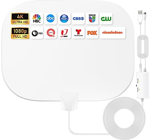 2026 Antena TV Interior Potente Actualizada, 600M+Antena TDT Interior de Larga Distancia, 360° Recepción HD Canales de TV Locales, Compatible con TVs Inteligentes y Antiguos-Cable Concéntrico de 10M