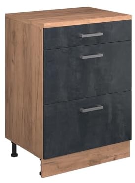 Vicco Erweiterungskommode Rion, Schwarz Beton/Goldkraft Eiche, 60 x 46 cm ohne Schräge mit 3 Schubladen, kombinierbar mit Rion Dachschrägenschränken und Schrankmodulen