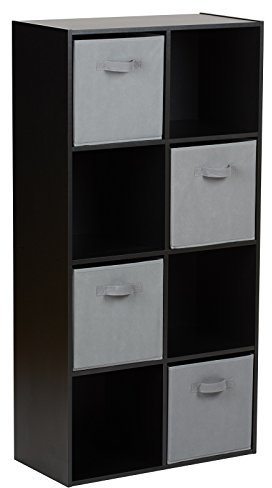Hartleys Black 8 Cube Unit and 4 Grey Storage Drawers