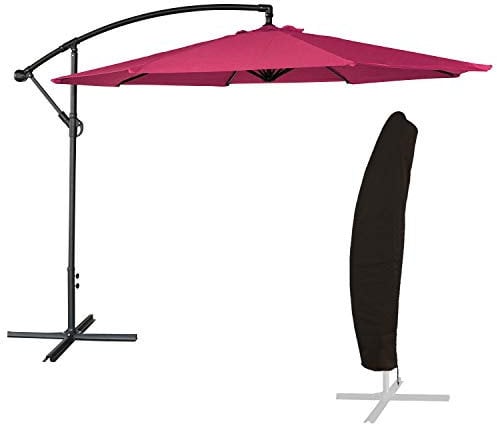 Happy Garden Parasol déporté OAHU Rond 3,50m de diamètre Fuchsia avec manivelle. Parasol déporté inclinable et Rabattable avec Housse de Protection.