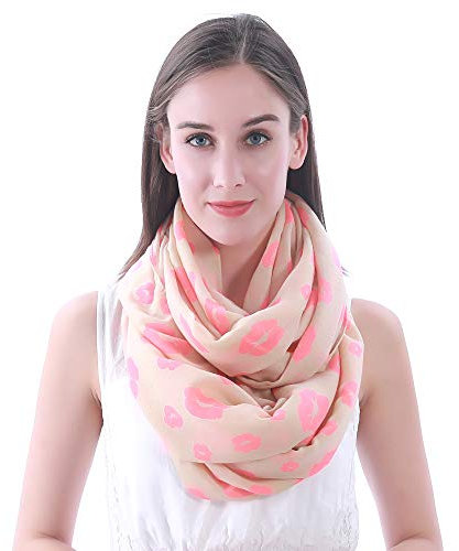 Lina & Lily foulard tube imprimé lèvres baiser (Beige/rose fluo)