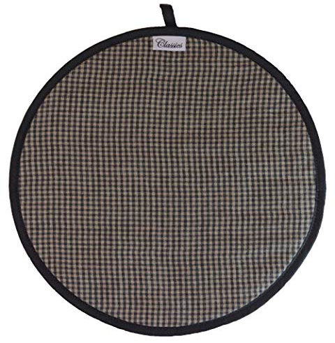 Checked Linen Black & Beige, with Cream Towelling Chefs Pad/Hob Cover AGA Range Compatible