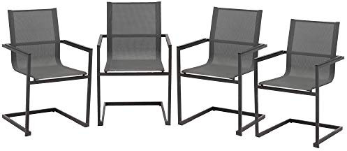 4X Aluminium Gartensessel Sophia Freischwinger Gartenstuhl Metall Campingstuhl Hochlehner Set antrazit für Garten Balkon Terrasse privat oder gewerblich
