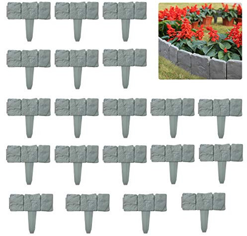 Vockvic Rasenkanten 20 Stück, 5M Beeteinfassung Gartenzaun Grau Kunststoff Palisade Stone Effect Beetumrandung, Blumenbeet Gras Garten Beet Pflanzengrenze