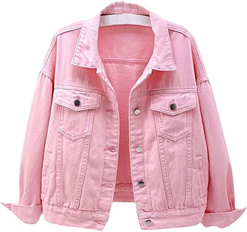 Lazutom Veste en jean basique boutonnée à manches longues pour femme