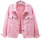 Lazutom Veste en jean basique boutonnée à manches longues pour femme, rose, 38
