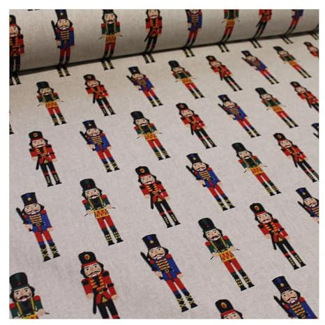 Stoff am Stück Stoff Weihnachsstoff Baumwolle Polyester Rips natur Nussknacker Leinenoptik