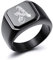 MeMeDIY Personalisierte Gravur Monogramm-Buchstaben-Signet-Ring für Männer Frauen Mädchen Jungen Edelstahl-Hochzeitsringen Benutzerdefiniert Schmuck Bündel mit Ringgrößeneinstellern (Schwarz)