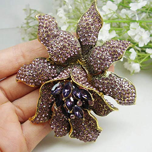 BAJIE Brosche Stil Brosche Lila Strass Kristall Orchidee Blume Brosche Pin Mode Frau Blume Broschen