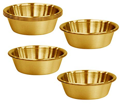 Plat à sauce en acier inoxydable 6pcs 65.2g - Pour assaisonnement, sauces - Soucoupes, ramequins en métal, mini assiettes pour apéritif, tasses individuelles pour condiments(6 pièces dorées)
