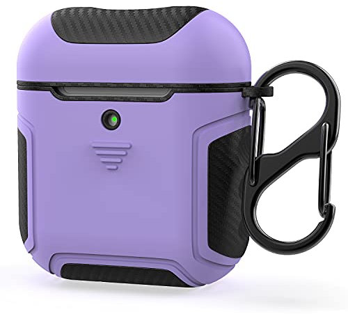 ORETECH Funda Silicona para Airpods 1 y Airpods 2, Premium a Prueba de Golpes [LED Frontal Visible] [Funciona con Carga inalámbrica] Fibra de Carbon Carcasa Case Caso para Apple Airpods 1&2, Morado