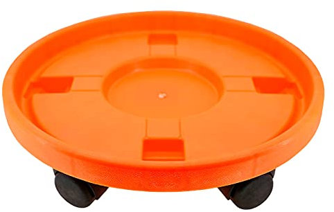 Tradineur - Carro Porta bombona de Gas butano - Fabricado en Plástico - Incluye 4 Ruedas, Plataforma, Soporte, Base Circular con Ruedas - Ø 33,5 cm - Color Naranja