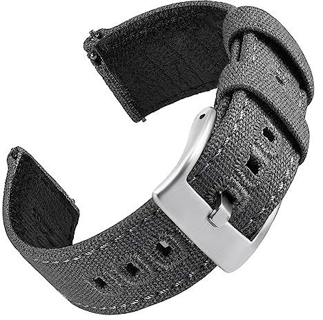 EACHE Uhrenarmband 18mm, Segeltuch und Leder Hybrid Uhrenarmbänder für Herren, Armband für Uhr mit Schnellverschluss (Grau-Silber Schnalle)