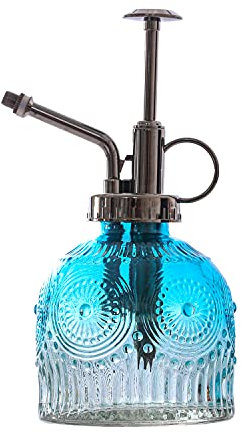 MEETOZ Glass Plant Mister Spray Bottle, 6.5inch Tall Vintage Plant Spritzer, Succulent Watering Bottle with Top Pump, Plant Mister Glass Watering Garden Tool (Blue Clear Gradient)