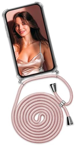 ONEFLOW Handykette für Samsung Galaxy M32 Hülle mit Band, Handyhülle mit Kette abnehmbar, Handyband zum Umhängen, Handy Umhängeband Lange Handykordel, Twist Case – Rosegold
