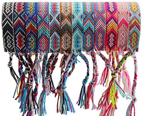 Andblue 12 Stück Nepal gewebte Freundschaftsarmbänder handgefertigt geflochtene Schnur verstellbar Bulk Armband für Frauen, Einheitsgröße, Baumwolle, Kein Edelstein