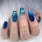 RUNRAYAY Bleu Press On Nails Medium, Fack Nails avec Paillettes pour Femmes Filles, Nude Nails Press On Full Cover Nails Conseils pour Salon Perfect Nail