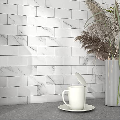 BeNice 3d selbstklebende Wandfliesen Küche Mosaik Fliesen Aufkleber Travertin Stein Effekt Badezimmer Wasserdichte Abziehen und Einfügen(Weiß,10Stück)