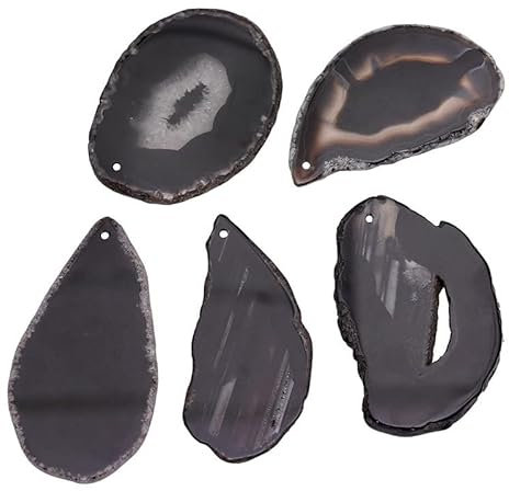 Amogeeli 5 x gebohrte Geode-Achatscheiben-Anhänger, polierte Kristall-Achatscheiben für Schmuckherstellung, Kunsthandwerk, Tisch-Namenskarten-Dekoration, Schwarz