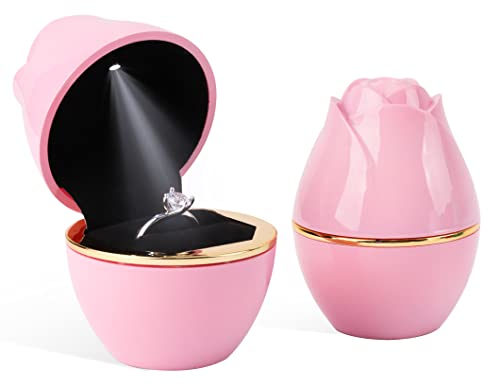 Rolin Roly Ring Box Mit LED Licht - Rosa Schmuckschatulle für Vorschlagen, Hochzeit, Verlobung - Geschenkbox Mit Ringkasten