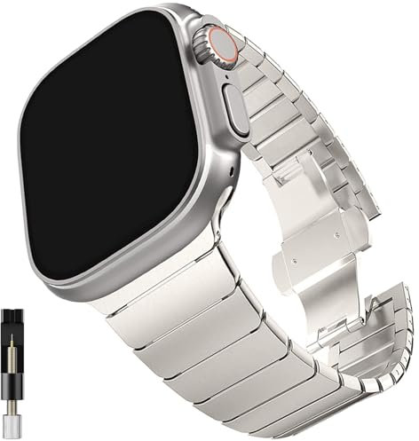 Miimall Correa Compatible con Apple Watch Ultra 49mm, Banda de Acero Inoxidable, Pulsera de Repuesto sin Brecha, Repuesto Ajustable de Metal para Apple Watch 42mm 44mm 45mm 49mm, Titanio