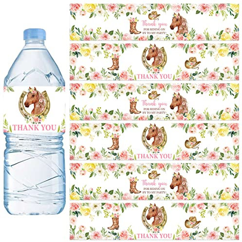 28 etiquetas para botellas de agua de caballo, decoraciones de fiesta temática de chica occidental rosa, calcomanías personalizadas con botas de vaquera, diseño de herradura para bodas, cumpleaños,