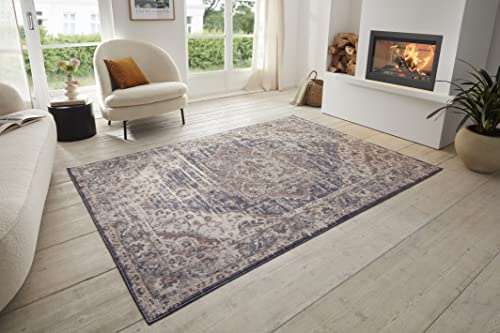 Hanse Home Sand Vintage Teppich – Orientalischer Kurzflor Wohnzimmerteppich Weicher Orient-Teppich Läufer für Schlafzimmer, Esszimmer, Wohnzimmer, Flur, Küche – Creme Blau, 80x120cm