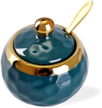 WHJY Sucrier en céramique avec couvercle et cuillère, motif golf, bol à sel en porcelaine, boîte à épices moderne, pot à assaisonnement pour la maison et la cuisine, le café, le bar – Vert