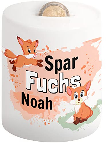 Kinder-Spardose mit Namen personalisiert „Sparfuchs“ – Sparschwein für Mädchen & Jungen - Geschenk zur Einschulung, Geburt, Taufe, Geburtstag, Weihnachten - Kindergeburtstag Geldgeschenk (Sparfuchs)