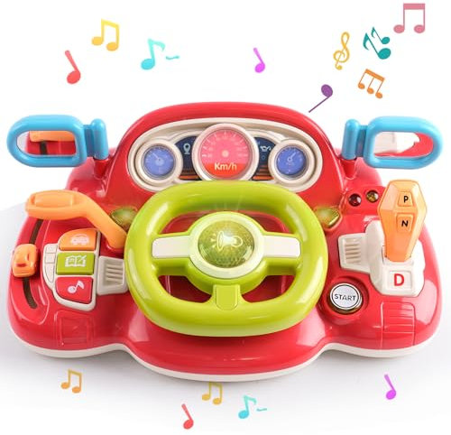 Forroby Lenkrad Spielzeug,Kinder Auto Lenkrad,Multifunktions-Auto Lenkrad mit Licht und Englischer Aufforderungston,Lenkrad für Auto für Kinder ab 2 Jahre,Geschenk für Jungen und Mädchen,Rot