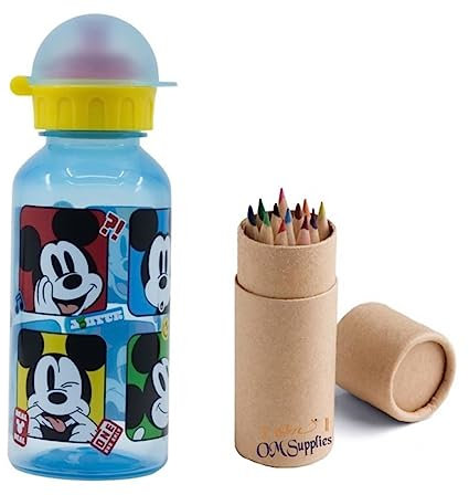 OM SUPPLIES Mickey Characters Childrens Reusable Drinking Bottle 370ml - Holiday, Back to School Lunch Kids BPA free Plastic (Mickey)