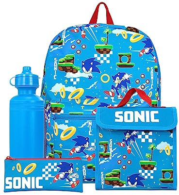 Sonic The Hedgehog Sac a Dos 3 Pièces | Sac à Dos, Sac à Lunch, Bouteille, Trousse Crayon | Cartable Enfants | Bleu