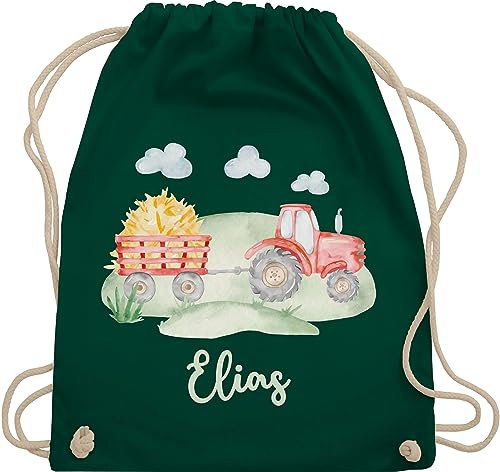 Turnbeutel Rucksack - Traktor Trecker Bauer Schlepper Landwirtschaft Bulldog - Unisize - Dunkelgrün - junge stoffbeutel für kindergarten traktoren und name beutel jungen