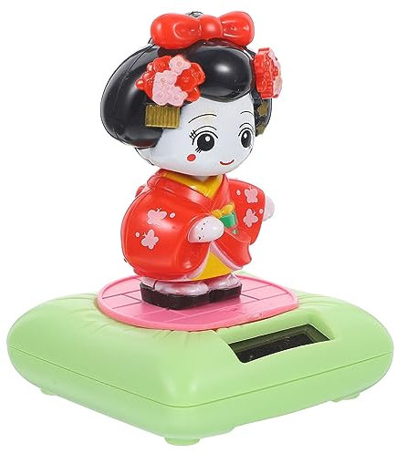 EXCEART Solarbetriebene Kimono Puppe Wackelkopf Figurine Charmante Auto Deko Für Büro Und Innenraum Hochwertige Handwerkskunst Kreative Wackelfigur Für Frauen Und