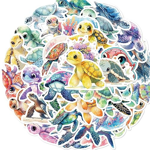 AUCEKO 50 Stück Schildkröte Aufkleber Pack Sea Turtle Sticker Set wasserdichte Vinyl Sticker für Laptop Kinder Autos Motorrad Fahrrad Skateboard Gepäck Koffer Computer Aufkleber Graffiti Decal