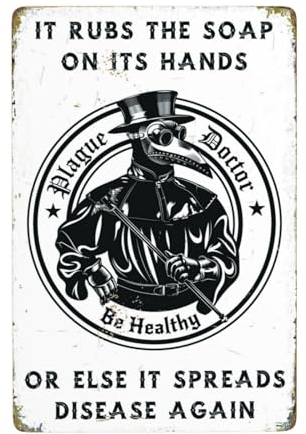 Vintage Metall-Blechschild, Wash Your Hands Schild, Plague Doctor Wandkunst, Dekor, Home Bathroom Decor 20,3 x 30,5 cm