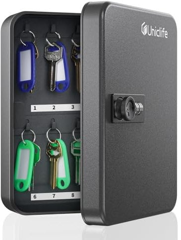 Uniclife Armoire à Clés 20 Positions avec Serrure à Combinaison Réinitialisable Boîte à Clés Numérique Noire Organisateur de Clés en Acier avec Porte Clés Coloré Étiquettes Autocollantes et Crochets