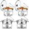 Wilprep 4 PCS Calentadores de Comida para Buffet de Acero Inoxidable Redondo 5,5 L Calentador de Buffet con Tapa de Vidrio, Bandeja de Calefacción, Chafing Dish para Restaurantes, Catering, Fiestas