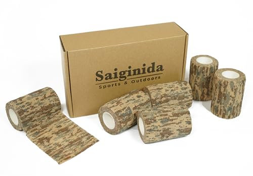 saiginida Box of 6 Rolls Outdoor Digital Desert Camouflage Elastic Tape Self-Adhesive 7.5 cm x 4.5 m Camo Elastische Selbsthaftende Cohesive Bandage for Wargame Hunting Camping Sports Outdoor & EDC