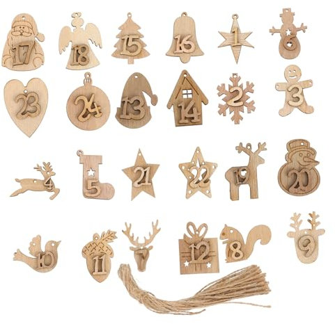 Cabilock 2 Sätze Kalender Charme Weihnachtsanhänger Weihnachtsmann-Kalender Geschenke aus Holz DIY Kalender aus Holz Dekor Weihnachtskalender Holzspäne hölzern schmücken einstellen Zubehör