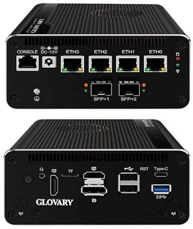 Glovary Micro Firewall Appliance 13th Gen U300E, Dual 10GbE 82599ES SFP+ Mini PC Router, 4 x 2.5GbE LAN Home Server, DDR5 32GB RAM 1TB SSD, USB-C 10Gbit, OPNsense Hardware