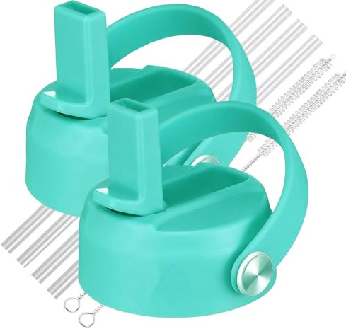 Lids with Straw for Hydroflask Wide Mouth 20 32 40 oz, Flex Straw Lid Fit for Hydro Flask Sports Water Bottles, Flexible Handle Replacement Lid Straws Cap Top Accessories (2 Pcs Green)
