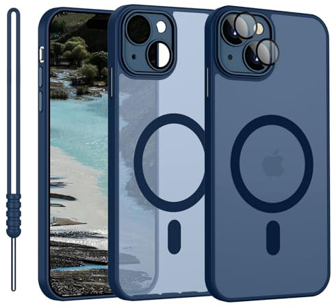 YUANDMI iPhone 15 Hülle mit MagSafe, Hanyhülle iPhone 15 Magnetisch Leicht Dünn Matte Touch Kameraschutz, Kratzfeste Anti-Gelb rutschfest Kratzfest Schutz Stoßfest Hülle für iPhone 15 Dunkel Blau