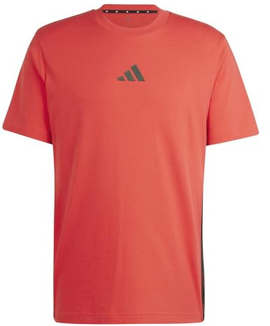 adidas Men's Essential Three Stripes Single Jersey Tee, Pure Ruby/Black, L