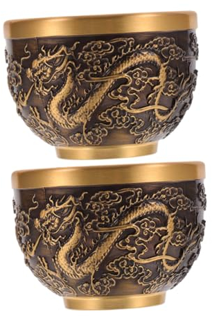 TOPBATHY 2 Piezas De Té De Bronce Contenedor De Agua Taza De Té De Patrón Antiguo Taza De Jugo De Metal Taza De Cerveza Taza De Té Con Patrón De Dragón De Cobre Taza De Té De Cobre Taza De